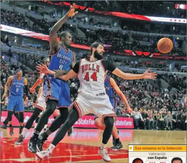  ??  ?? RIVALES. Ibaka y Mirotic, en un Oklahoma-Chicago de la NBA.