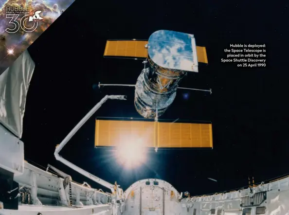  ??  ?? Hubble is deployed: the Space Telescope is placed in orbit by the Space Shuttle Discovery on 25 April 1990