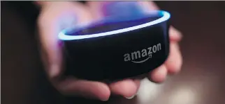  ?? MIKE STEWART/THE ASSOCIATED PRESS ?? Amazon is hoping for the day when its devices powered by its Alexa digital assistant will overtake smartphone­s and dominate consumers’ lives. It is offering numerous gadgets, including a revamped version of its popular Echo Dot speaker, above, which has 70-per-cent improved sound.