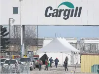  ?? CHRISTINA RYAN TORSTAR FILE PHOTO ?? Employees pass through security at a Cargill plant in High River, Alta., in May. More than 140 people tested positive for COVID-19 at a Cargill-owned facility in Guelph last month.