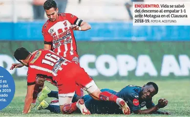  ?? FOTO R. ACEITUNO. ?? ENCUENTRO. Vida se salvó del descenso al empatar 1-1 ante Motagua en el Clausura 2018-19.