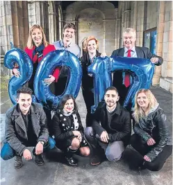  ?? Picture: Alan Richardson. ?? Converge Challenge director Dr Olga Kozlova, back left, joins 2016 Challenge alumni to celebrate the return of the company creation competitio­n.