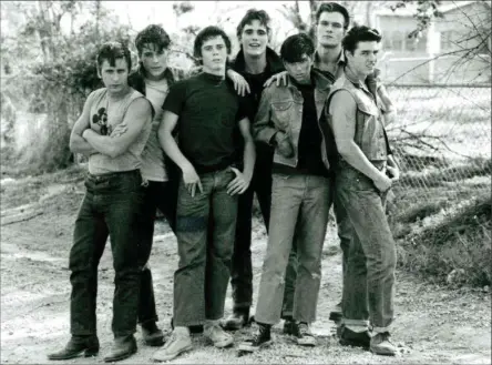  ?? PONY BOY INC. ?? “The Outsiders”: Two-Bit (Emilio Estevez), Sodapop (Rob Lowe), Ponyboy (C. Thomas Howell), Dallas (Matt Dillon), Johnny (Ralph Macchio), Darrel (Patrick Swayze), and Steve (Tom Cruise).