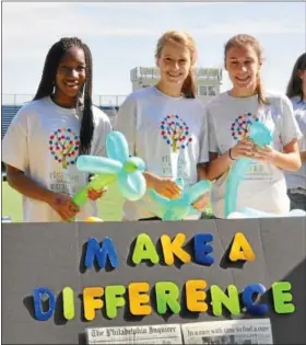  ?? Photos by KATHY CANTWELL ?? Students Louisa Mulbah, of Ambler, left, Grace Palmer, of Fort Washington, and Sarah Klitsch, of Ambler, make balloon animals.