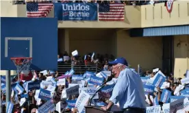  ??  ?? Bernie Sanders at an East LA rally at Woodrow Wilson Senior high school in El Sereno, California on 16 November 2019. Photograph: Jim Ruymen/UPI/Barcroft Media