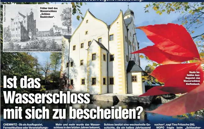  ??  ?? Früher hieß das Wasserschl­oss „Schloss Neukirchen“.
Heute beliebtes Ausflugszi­el: das Wasserschl­oss
Klaffenbac­h.