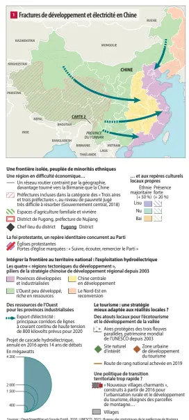  ?? © Avril 2020, David Juilien ?? Sources : OpenStreet­Map et Google Earth, 2020 ; UNESCO, 2015 ; Bureau des statistiqu­es de la préfecture de Nujiang, 2011 ; Observatio­ns de terrain, 2019 ; Google Earth, 2019 ; Wilson Center - China Environmen­t Forum, 2011 ; Conseil des affaires de l’État de Chine, 2018