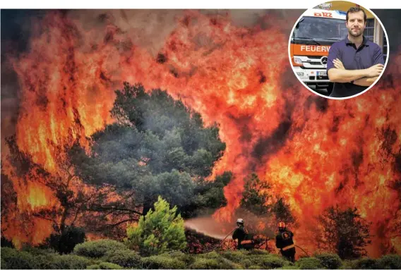  ?? BILD: SN/APA/AFP/VALERIE GACHE ?? Waldbrände forderten in Griechenla­nd Dutzende Todesopfer. Konstantin Papadopoul­os baute dort eine Feuerwehr auf.