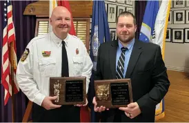  ?? PHOTO SPECIAL TO THE O-N-E ?? Battalion Chief Jeff Kanupp (left) and Sergeant Garrett Clark (right) were recognized by the Hickory Elks as the 2024 Exceptiona­l Firefighte­r and Police Officer of the Year.