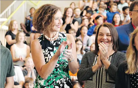  ?? TROY FLEECE ?? Education Minister Bronwyn Eyre attends the opening of Ecole Harbour Landing School/St. Kateri Tekakwitha Catholic School on Monday.