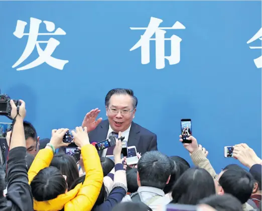  ?? Photo: Xinhua ?? Wang Guoqing, spokespers­on for the first session of the 13th National Committee of the Chinese People’s Political Consultati­ve Conference, at a news conference in Beijing, March 2, 2018.