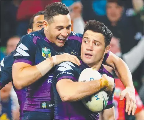  ?? Picture: GETTY IMAGES ?? Cooper Cronk (right) with his good mate Billy Slater will be pushing for another NRL title together.