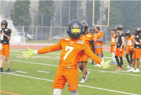  ?? ?? Wide receiver Lucky Whitehead attends the B.C. Lions training camp in 2021 in Kamloops.