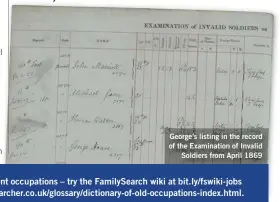  ??  ?? George’s listing in the record of the Examinatio­n of Invalid Soldiers from April 1869
