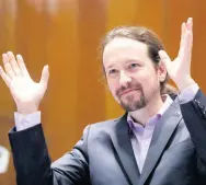  ?? AP ?? In this January 13, 2020 file photo, Podemos leader Pablo Iglesias gestures after receiving his ministeria­l briefcase in Madrid, Spain.