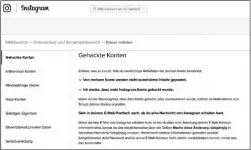  ??  ?? Auf der Hilfeseite von Instagram gibt es einen speziellen Bereich für Nutzer, deren Konten gehackt wurden.