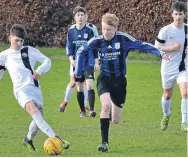  ??  ?? Forfar U/16s (black) are into the Queens Jubilee Cup Final after beating Dundee Rangers 3-1.