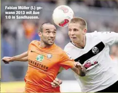  ??  ?? Fabian Müller (l.) gewann 2013 mit Aue 1:0 in Sandhausen.