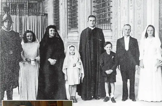  ?? FAIRFAX ?? Nuala Considine, above second left, and her family at her father’s presentati­on to Pope Pius XII as Ireland’s envoy to the Vatican during World War II, and, left, with her nephew Matthew Kiernan in 2017.