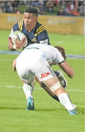  ??  ?? Highlander­s wing, Waisake Naholo takes on the Chiefs during their Super Rugby clash at the ANZ Stadium, Suva on June 30,2018.Photo: Ronald Kumar