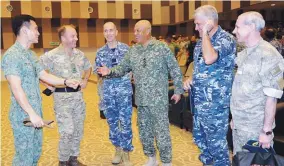  ??  ?? ... Armed Forces chief Jen Tan Sri Raja Mohamed Affandi Raja Mohamed Noor (fourth from left) at the closing of the Suman Protector Exercise at Kem Syed Sirajuddin in Gemas, Negri Sembilan yesterday with (from left) Singapore armed forces chief LtJen...