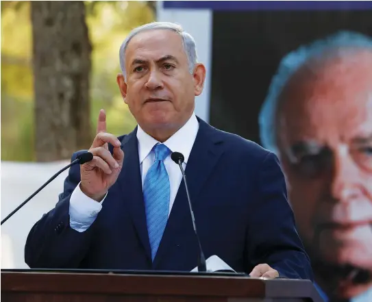  ??  ?? PRIME MINISTER Benjamin Netanyahu addresses the memorial ceremony for Yitzhak Rabin on Wednesday at Jerusalem’s Mount Herzl Military Cemetery.