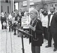  ?? LLOYD FOX/BALTIMORE SUN ?? State Sen. Delores Kelley was among those who spoke at a news conference to call on Baltimore County Council to start over with a proposed county redistrict­ing plan.