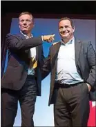  ??  ?? Nicolas Dupont-Aignan et JeanFrédér­ic Poisson, mi-septembre.