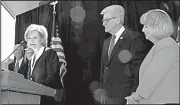  ?? AP/ROGELIO V. SOLIS ?? Mississipp­i Agricultur­e Commission­er Cindy Hyde-Smith (left) appears with Gov. Phil Bryant on Wednesday after he selected her to succeed fellow Republican Thad Cochran in the U.S. Senate.