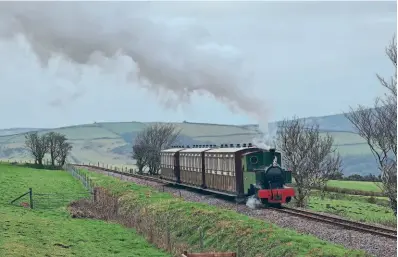  ?? STUART NELHAMS/L&B ?? January 22 saw the Lynton & Barnstaple Railway lay on a special for a large coach group while trialling Ecoal at the same time. Kerr Stuart 0-6-0T Axe heads the 11.30am service up the 1-in-50 towards Woody Bay with a full train.