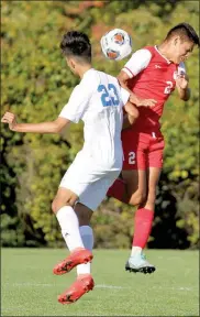  ?? PILOT PHOTO/RUDY MARQUEZ ?? Plymouth’s Junior Aguilar goes up for a header.