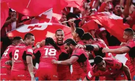  ??  ?? Tonga have lit up the group stages and emerged as a fourth internatio­nal powerhouse – and a potential semi-final opponent for England. Photograph: Anthony AuYeung/Getty Images