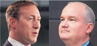  ??  ?? Conservati­ve leadership candidates Peter MacKay, left, and Erin O'Toole. There is widespread conviction in Quebec political circles that neither frontrunne­r is liable to work miracles for the party in the province, Chantal Hébert writes.