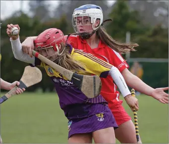  ??  ?? Sarah Harding-Kenny holds on to possession as Cork’s Aine Keating challenges.