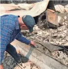  ?? ARON RANEN/AP ?? Charles Christians­on, a retired schoolteac­her, sifts through debris Tuesday at his fire-destroyed Guernevill­e, Calif., home.