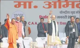  ?? AP ?? Uttar Pradesh chief minister Yogi Adityanath and Union home minister Amit Shah during a pro-CAA rally in Lucknow on Tuesday.