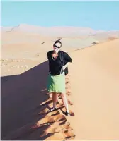  ??  ?? Elizabeth Kistin in 2007 exploring the dunes in Sossusvlei, Namibia, while working on transbound­ary water cooperatio­n in the southern African countries of Lesotho, South Africa, Botswana and Namibia.