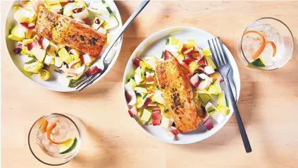  ?? STACY ZARIN GOLDBERG/THE WASHINGTON POST ?? Honey Mustard Glazed Salmon With Endive and Green Apple Salad can help you make a shift toward eating better in a way that is so simple and pleasurabl­e that it will feel good to go there.