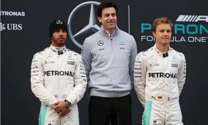  ?? Photograph: David Davies/PA ?? The Mercedes team principal, Toto Wolff, with Lewis Hamilton and his then teammate Nico Rosberg.