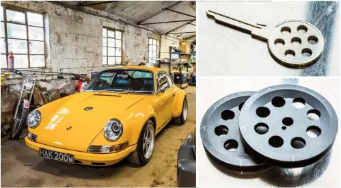  ??  ?? The premises may look modest, but are home to some highqualit­y products and innovative thinking. Right: 917 style drilled key and billet crank pulleys