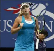  ?? JASON DECROW — ASSOCIATED PRESS ?? CoCo Vandeweghe reacts during her victory over topseeded Karolina Pliskova in quarterfin­als of the U.S. Open.