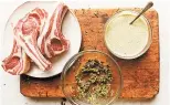  ??  ?? An herb paste acts as a garlicky marinade for the lamb along with a ranch dressing for the salad.