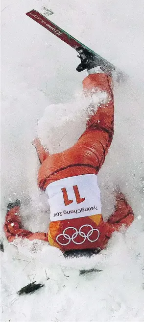  ?? LEE JIN-MAN / THE ASSOCIATED PRESS ?? Alla Tsuper won gold in women’s aerials for Belarus at the 2014 Sochi Games, but the 38-year-old mother-of-two had a more difficult time in Pyeongchan­g on Friday. She attempted the most difficult jump of the night, a triple-twisting back flip, but...
