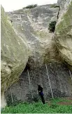  ??  ?? A fence now protects the rock paintings in an overhang of Dog Rock, on Rock Farm near Cave in South Canterbury.