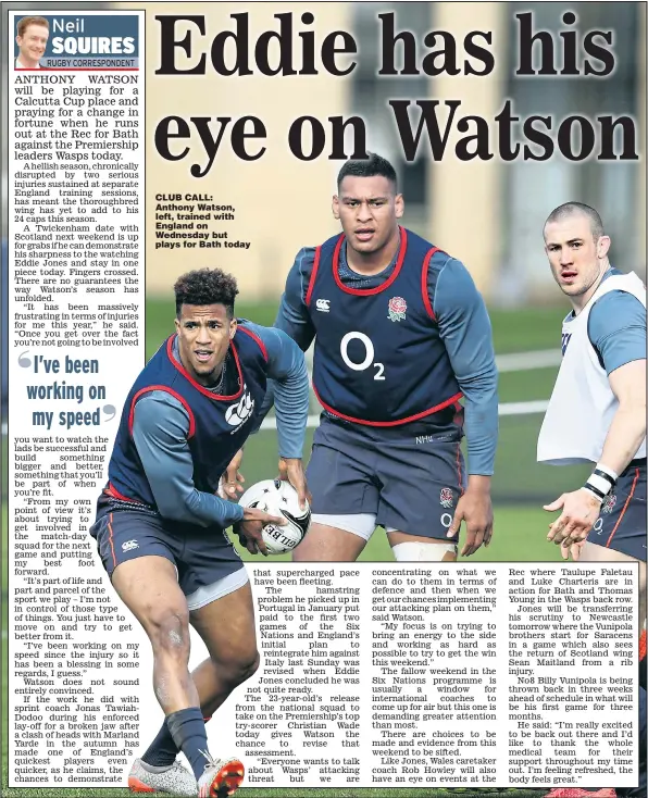  ?? Picture: DAVID ROGERS ?? CLUB CALL: Anthony Watson, left, trained with England on Wednesday but plays for Bath today