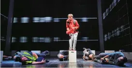  ??  ?? Above and top: “The Curious Incident of the Dog in the Night-time” tells of 15-yearold autistic boy Christophe­r’s experience­s after he discovers his neighbor’s dog killed.