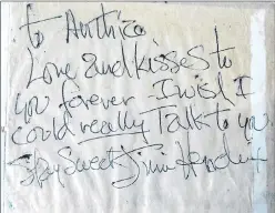  ??  ?? The love letter from Jimi scrawled on a packet of guitar strings