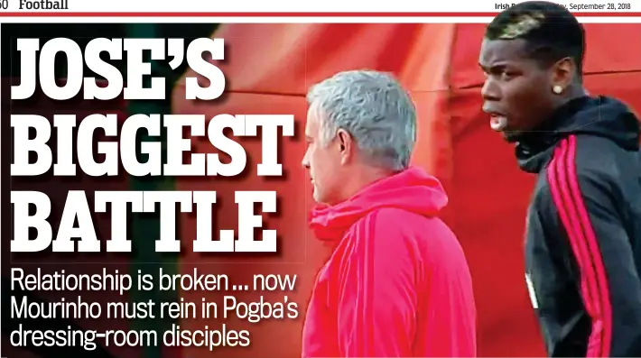  ?? SKY SPORTS ?? Video nasty: Mourinho and Pogba’s tense exchange in training was captured on television and went viral, laying bare the feud between the two men