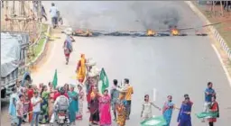  ?? PTI ?? Biju Janata Dal supporters block roads during a statewide agitation against fuel price hike in Bhubaneswa­r on Monday. A video of a woman on a twowheeler, surrounded by abusive BJD workers during the strike, went viral, with party MP Baijayant Panda...