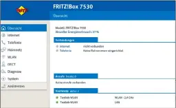  ??  ?? Die Fritzbox 7530 bietet den von AVMs Fritz OS gewohnten, großen Funktionsu­mfang – samt Telefonie, Heimnetz und Smart Home.